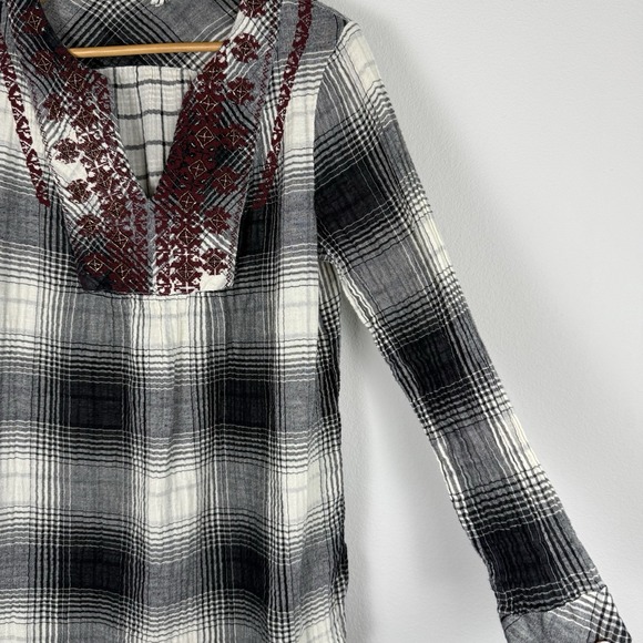 Anthropologie Plaid Embroidered Tunic Top Womens Medium Boho Western Rustic - Picture 5 of 13